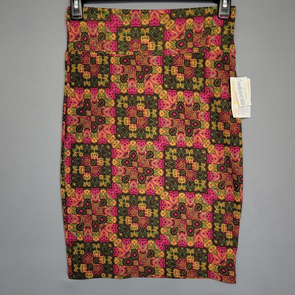 Lularoe Cassie Skirt Womens Small Multicolor Geometric Pull On Stretch Made USA